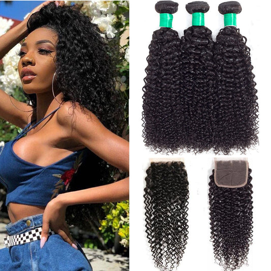 Ustyle 3 Bundles Brazilian Curly Hair 100% Human Virgin Hair With Lace Closure