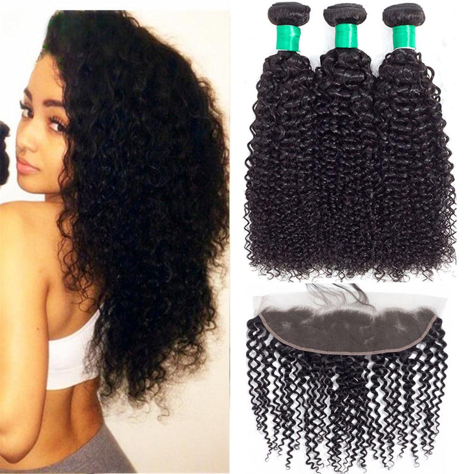 Ustyle 3 Bundles Curly Hair With 13*4 Lace Frontal 100% Human Virgin Hair