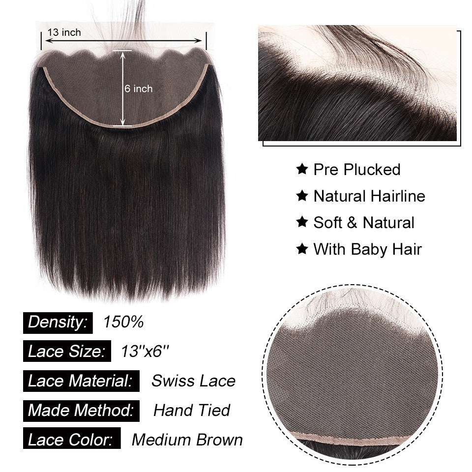 13*6 Straight Hair Lace Frontal Closure, 100% Virgin Human Hair