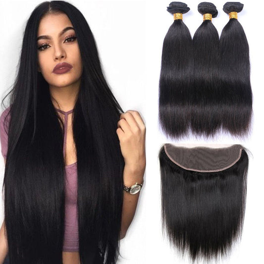 Ustyle Brazilian 3 Bundles Straight Hair 100% Human Virgin Hair With Lace Frontal - Ustyle Hair