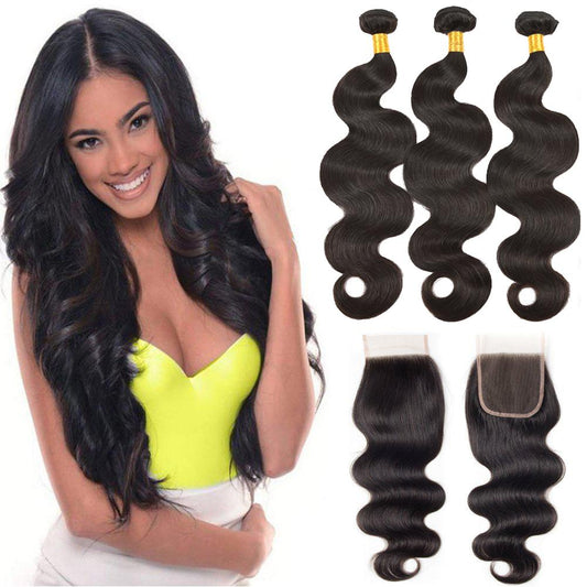 Ustyle 3 Bundles Brazilian Body Wave With 4*4 Lace Closure 100% Human Virgin Hair