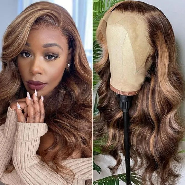 Ustyle Hair 13X4 Frontal Wig Lace Transparent Highlight Honey Blonde Human hair wig Body Wave for Black Women