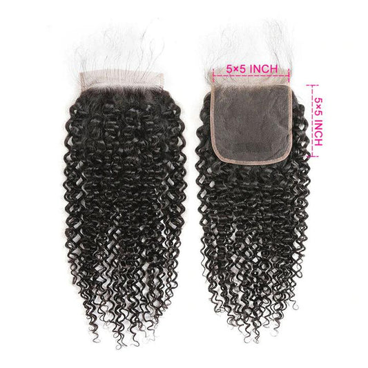 Curly Hair 5x5 lace Closure, Unprocessed Human hair Natural Color