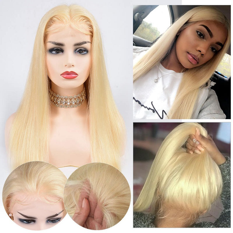 613 Blonde Silky Straight Lace Front Human Hair Wig, 150% Density