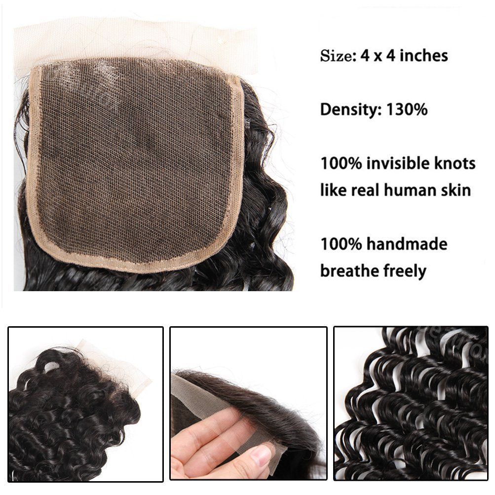 Ustyle Brazilian 3 Bundles Deep Wave 100% Human Virgin Hair With Lace Closure - Ustyle Hair