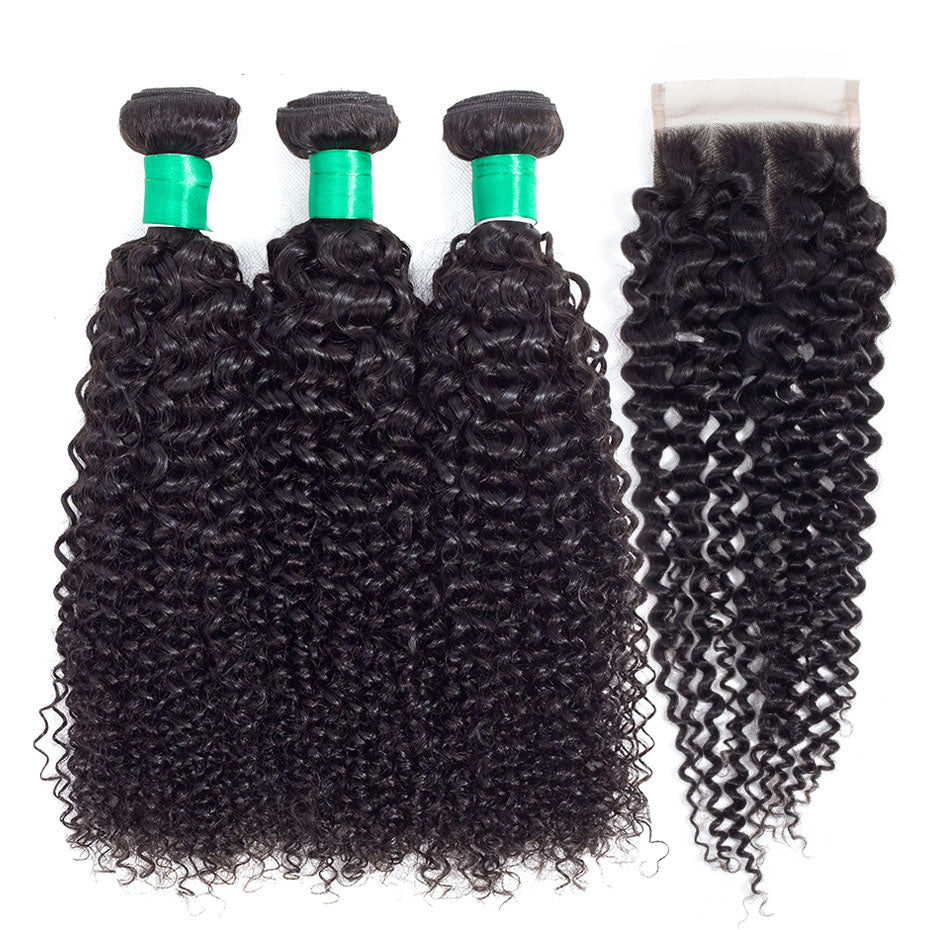 Ustyle 3 Bundles Brazilian Curly Hair 100% Human Virgin Hair With Lace Closure