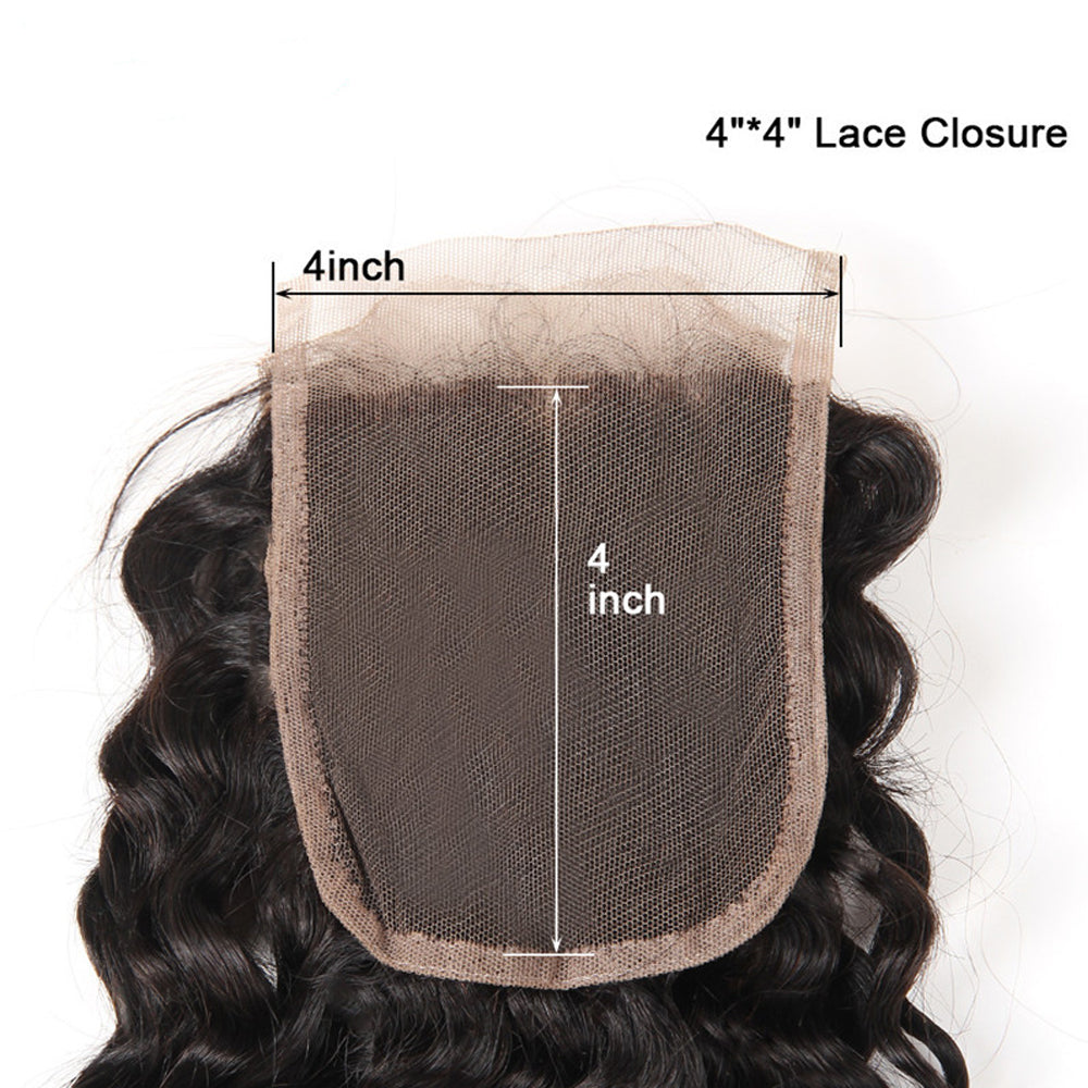 Deep Wave Virgin Hair 4x4 lace Closure, Unprocessed Human hair Natural Color