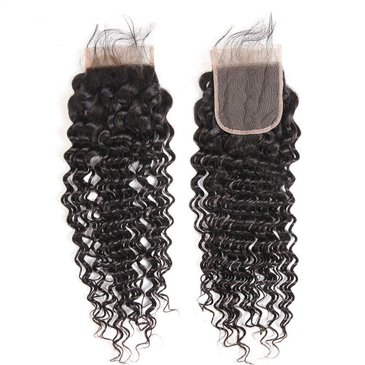 Deep Wave Virgin Hair 4x4 lace Closure, Unprocessed Human hair Natural Color