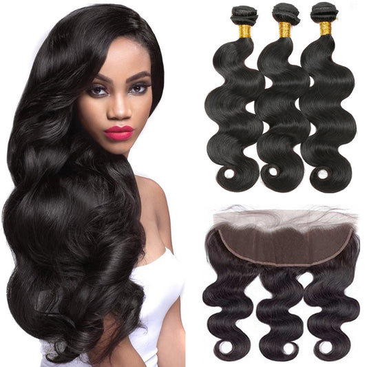 Ustyle Brazilian 3 Bundles Body Wave 100% Human Virgin Hair With Lace Frontal - Ustyle Hair